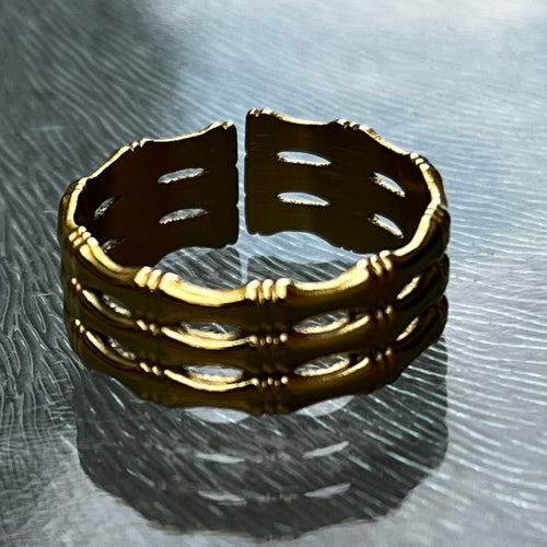 Bague acier bambous dorés