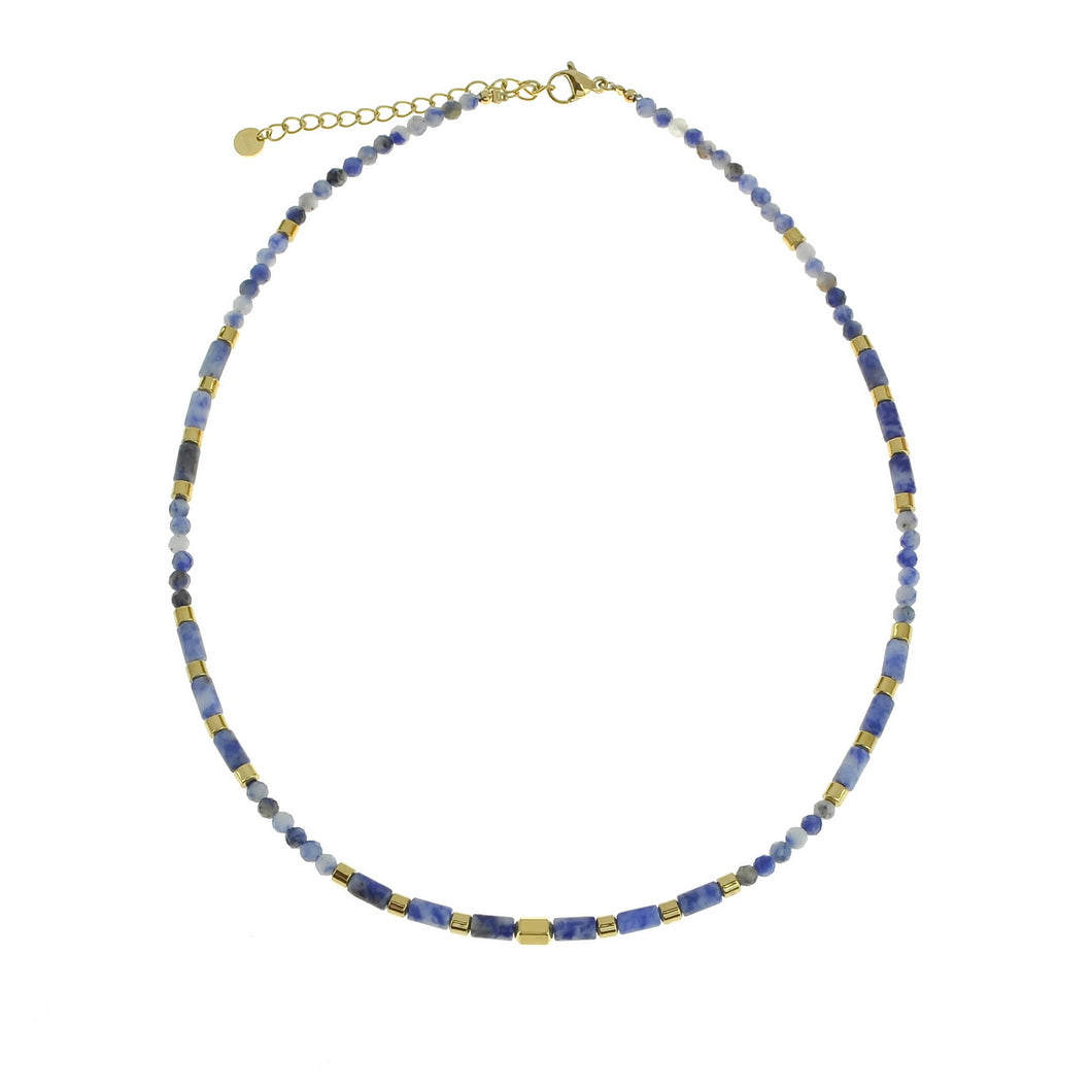 Joli collier pierre naturelle bleu doré 