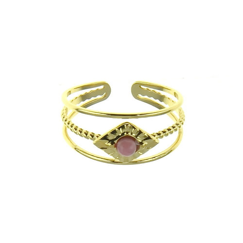 bague femme acier inox losange pierre rose rhodonite 