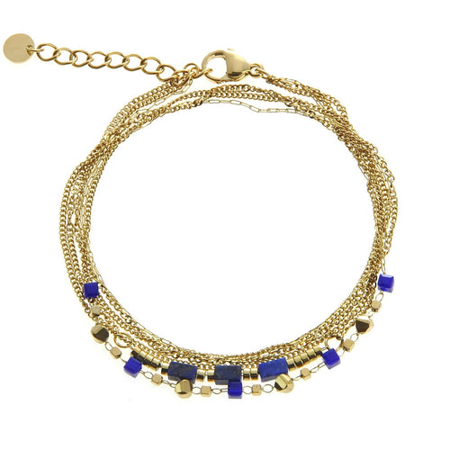 bracelet long avec fermoir homard sécurisé à enrouler autour du poignet couleur doré bleu marine