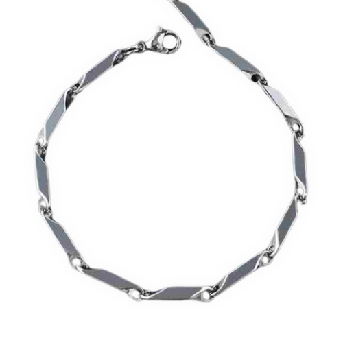 En acier inoxydable bracelet grain de riz forme cylindrique argenté