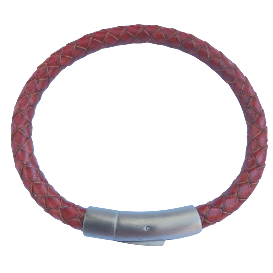 Bracelet rouge cuir tréssé rond homme/femme 