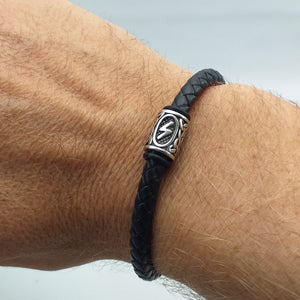bracelet viking homme , Rune Sowillo, lettre S, bijoux celtiques, bijoux en acier et cuir, bijoux français