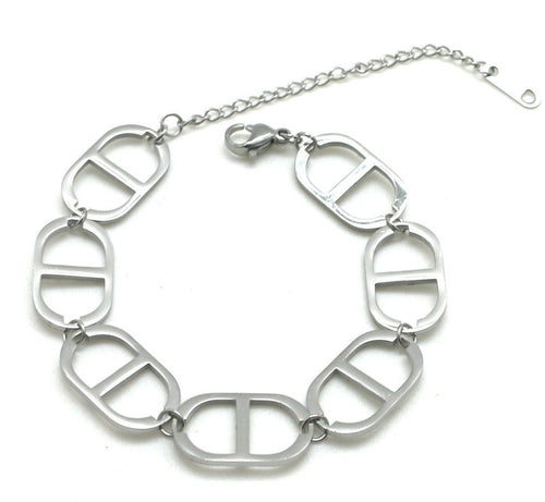 Dielay - Bracelet Femme - Pièces et Perles - Acier Inoxydable - Ajustable  16-21 cm 